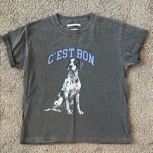 Anthropologie Dark Gray Dalmatian Graphic Tee with Blue Text